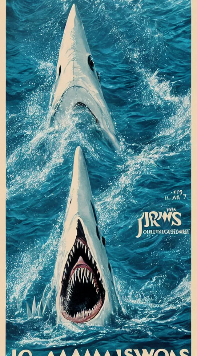 Image similar to a poster of jaws, 1975