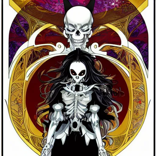 Image similar to anime manga skull portrait marvel batman comic skeleton illustration style by Alphonse Mucha pop art nouveau