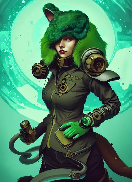 Image similar to style artgerm, joshua middleton, illustration, anthropomorphic hamster steampunk cyborg arms, green fur, swirling water cosmos, fantasy, dnd, cinematic lighting