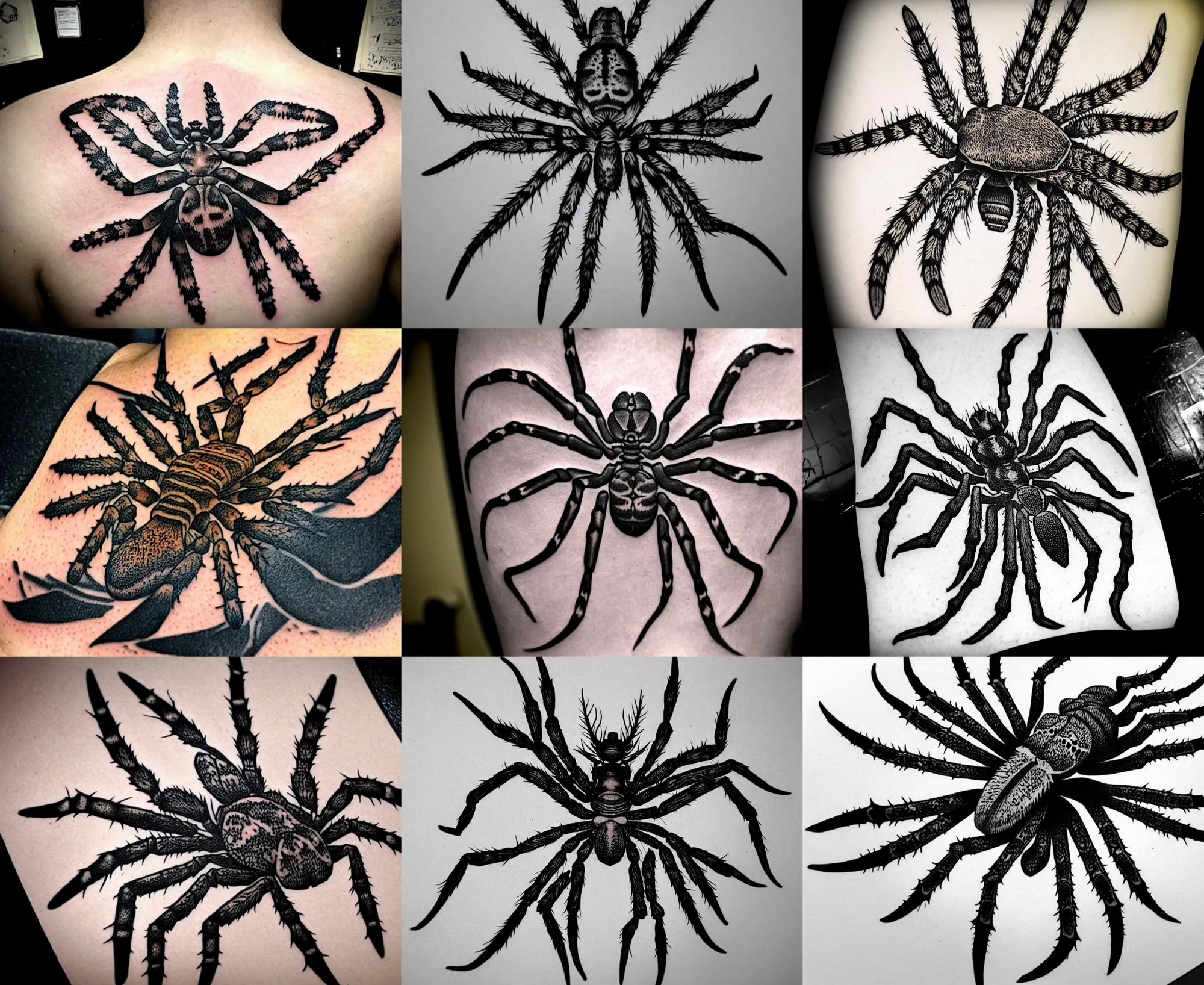 Prompt: detailed amazing tattoo stencil of a floral giant huntsman spider