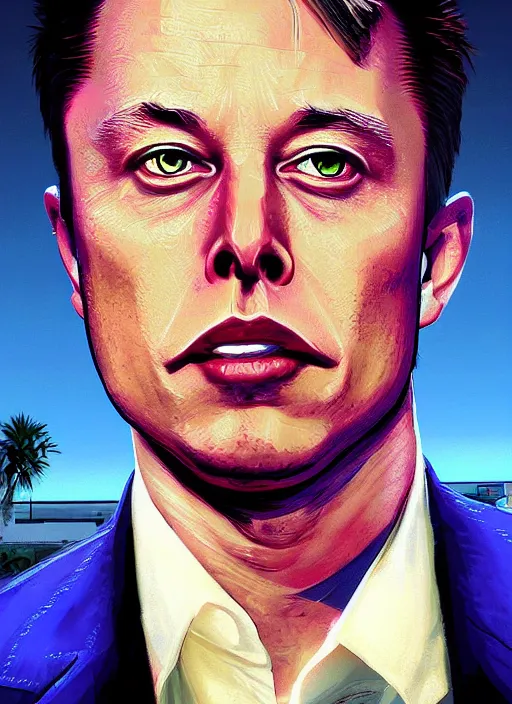 Image similar to highly detailed portrait elon musk gta vice city art, unreal engine, fantasy art by stephen bliss