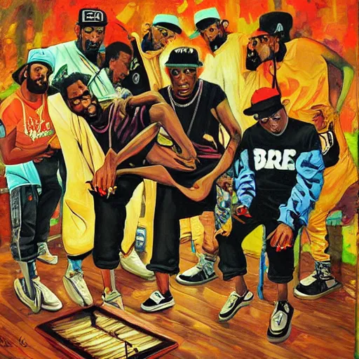 Image similar to a painting of the death of hip hop