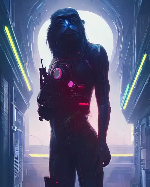 Prompt: bored ape, neon, cyberpunk, futuristic, stunning, highly detailed, digital illustration, art by greg rutkowski and