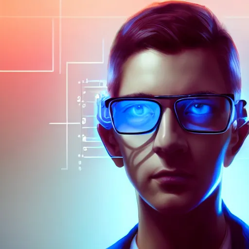 Prompt: a computer geek sitting in front of computer screen, glasses with reflection, matrix aesthetic, highly detailed, digital painting, artstation, concept art, soft light, sharp focus, illustration