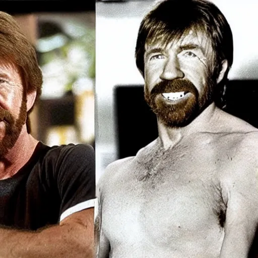 Prompt: chuck norris and spaghetti together