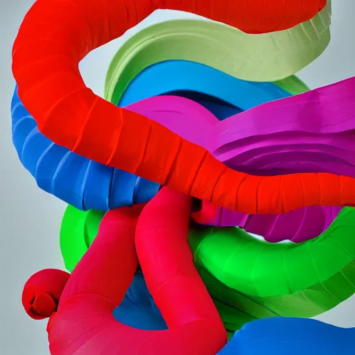 Image similar to cardboard cutout of tentacles, cut out of colored corrugated cardboard, realistic, cardboard cutout, flat, hyperrealistic photography