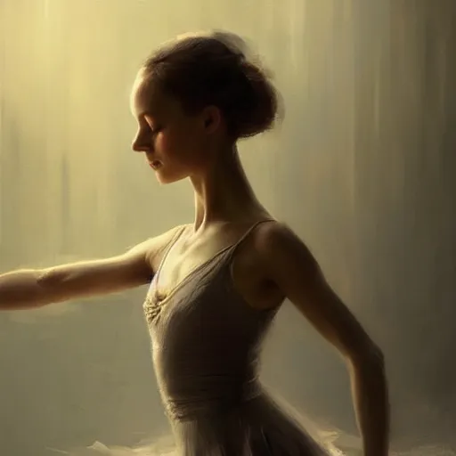 Image similar to beautiful aesthetic inspirational digital oil painting of a close - up ballerina, by greg rutkowski, ultra detailed, fine details, trending on artstation, volumetric light.