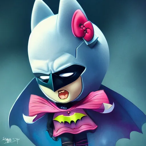 Image similar to Batman as a Hello Kitty, by Stanley Artgerm Lau, WLOP, Rossdraws, James Jean, Andrei Riabovitchev, Marc Simonetti, Yoshitaka Amano, ArtStation, CGSociety,