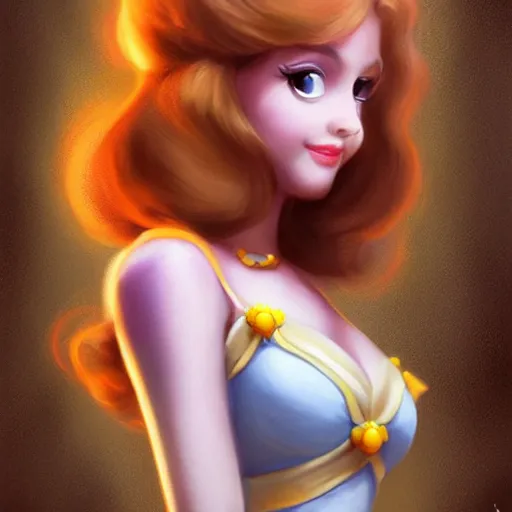 Image similar to cute princess daisy from super mario as realistic brunette human character art portrait, matte fantasy painting, deviantart artstation, by jason felix by steve argyle by tyler jacobson by peter mohrbacher, cinema c 9. 0