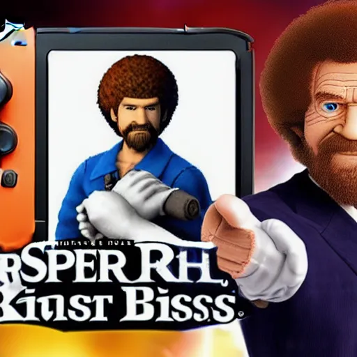 Image similar to Bob Ross as a Super Smash bros ultimate character, Nintendo switch