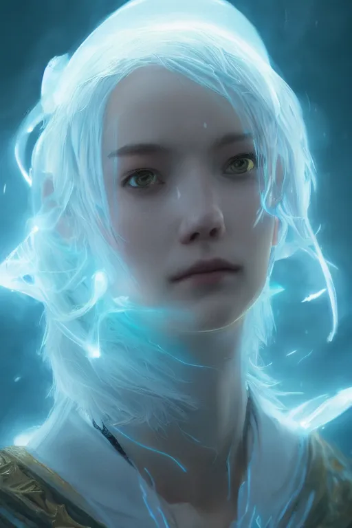 Prompt: a fancy close up portrait of a beautiful light mage in lightblue aura by Greg Rutkowski, Sung Choi, Mitchell Mohrhauser, Maciej Kuciara, Johnson Ting, Maxim Verehin, Peter Konig, final fantasy , mythical, 8k photorealistic, cinematic lighting, HD, high details, atmospheric,