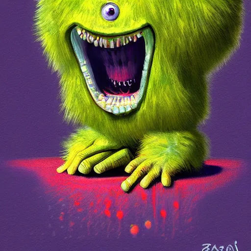 Image similar to a screaming tennis ball monsters, startled surprised face, colorful, digital art, fantasy, magic, chalk, trending on artstation, ultra detailed, professional illustration by basil gogos