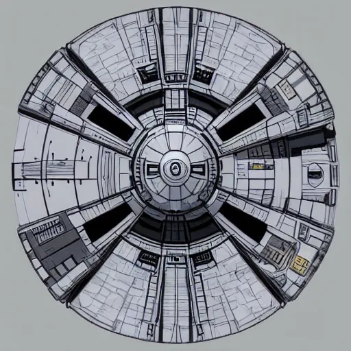 Image similar to the millennium falcon but if it was created by the mandalorians.