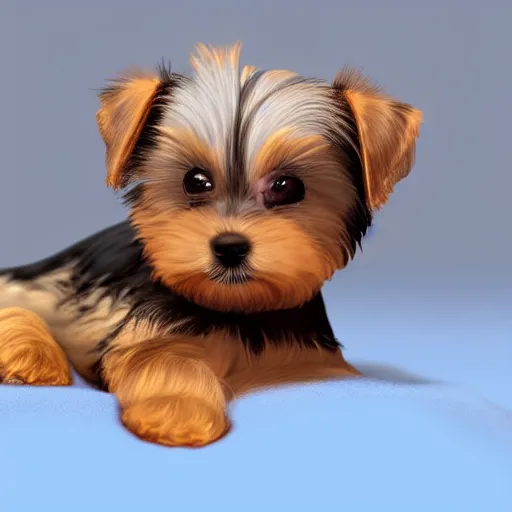 Image similar to digital painting of a cute adorable yorkie puppy with closed eyes sleeping on a soft white blanket