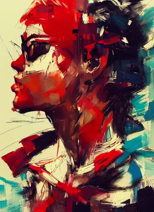 Image similar to a beautiful abstract side portrait painting of a nurse. she has a red painted cross in her forehead. art by yoji shinkawa and sandra chevrier, trending on artstation, award - winning, perfect composition.