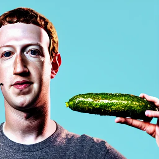 Image similar to mark zuckerberg eating a pickle, 4 k photograph, cinematic, ideal, no artifacts,