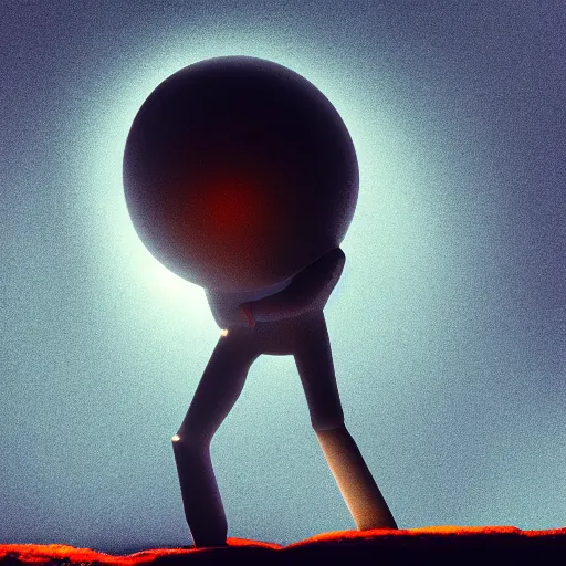 Image similar to man made of smoke in the style of no known artist finds a red rubber ball in a black hole, octane render, dramatic lighting, cinematic