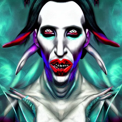 Image similar to an extremely psychedelic portrait of marilyn manson as baphomet, surreal, lsd, face, detailed, intricate, elegant, lithe, highly detailed, digital painting, artstation, concept art, smooth, sharp focus, illustration,