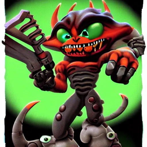 Image similar to a Cacodemon from DOOM 1993 in the style of Ratchet & Clank game