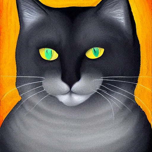 Image similar to black cloudy shadow in a cat shape, cuddly fur, blurry, digital painting, artwork by Sandro Botticelli