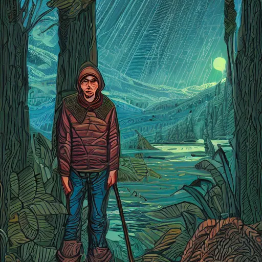 Prompt: a portrait of acharacter in a scenic environment in the style of dan mumford