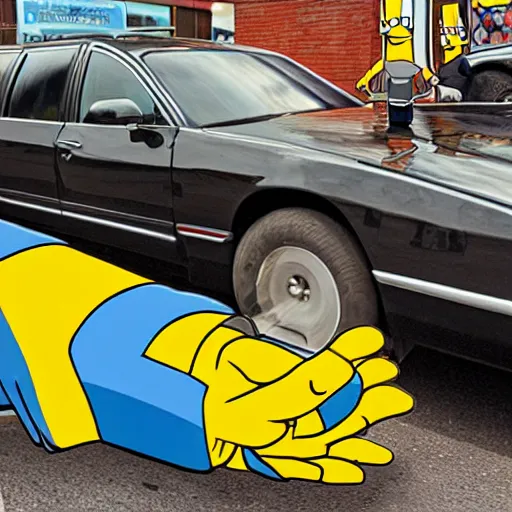 Image similar to bart simpson driving a hearse