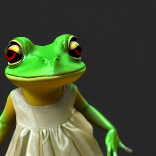 Image similar to a beautiful princess frog, in a dress, posing for a photo, cute, beautiful, girl, attractive, cinematic lightning, 8 k, octane render, matte painting,