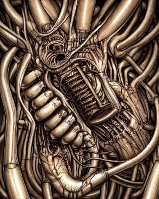 Image similar to coffee by hr giger, biomechanical, 4 k, hyper detailed