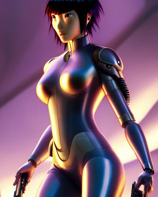 Image similar to weta disney pixar movie still portrait photo of motoko kusanagi the major ghost in the shell : : as cyborg woman by pixar : : by weta, wlop, ilya kuvshinov, rossdraws, artgerm, marvel, maxim cover, latex, octane render, sweaty, iridescent, bright morning, anime, liosh, mucha : :