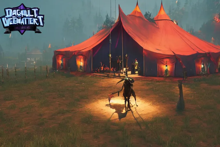 Image similar to 3d sculpt of a huge dark fantasy gothic circus tent, artstaton, League of Legends, red dead redemption2, overwatch, digital illustration