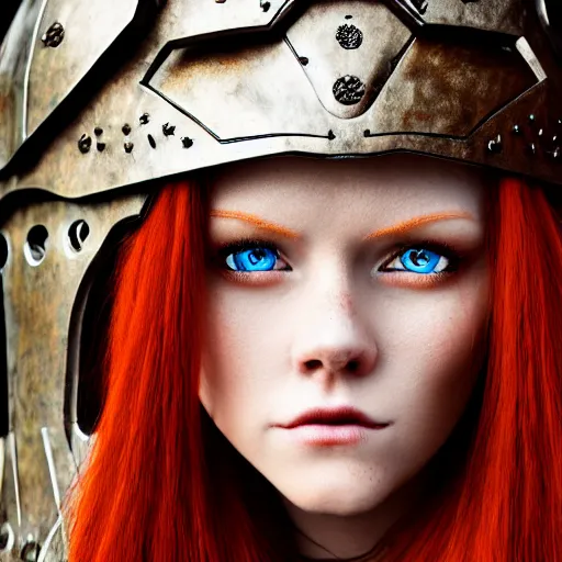 Prompt: north female warrior, red hair, ginger hair, fantasy, high detailed, photography, cloudy, lightweight armor, Scandinavia, plain, Authentic, detailed face, cute face, model, glowing skin, blue eyes, professional photographer, masterpiece, 8k, 3D