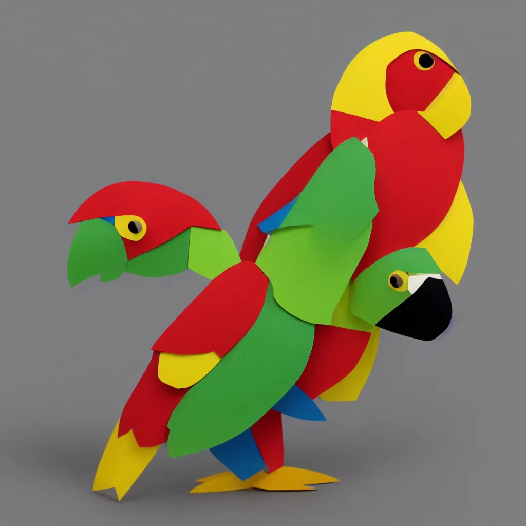 Prompt: parrot paper toy, photorealistic, hd, trending on artstation