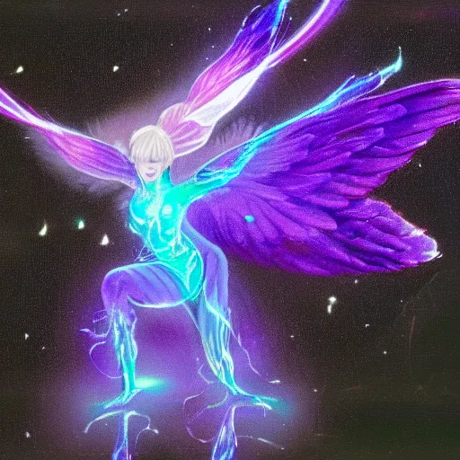 Prompt: a beautiful and ethereal creature, with wings of light and a body of pure energy