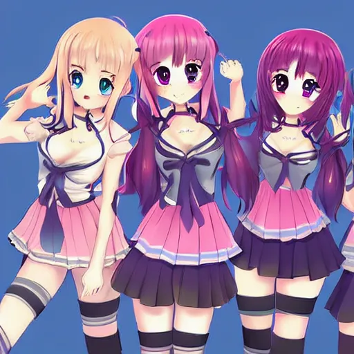 Image similar to digital anime art, Hololive Vtubers Groups Photo, —W 4096