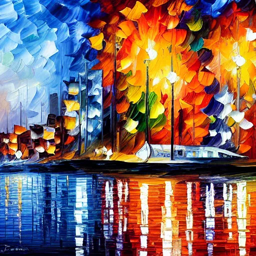 Prompt: oil painting of seattle by leonid afremov