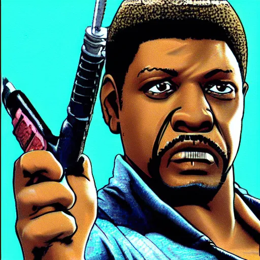 Image similar to portrait of forest whitaker in double dragon video game splash screen