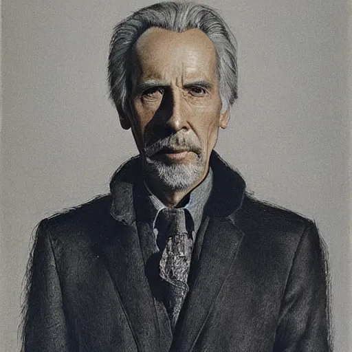 Prompt: fifty years old Christopher Lee mixed with Jonathan Hyde as a stark, ((stiff)), quirky 19th century, eastern european hunter (with gray goatee) in a dark european forrest. detailed, natural lights, sharp focus, realistic style, shadows, higher contrasts, afternoon lights, hyperdetailed, oil canvas, character concept art by Henry Meynell Rheam and Monet