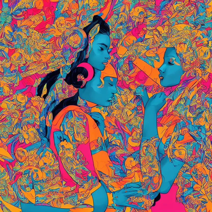 Image similar to album cover design in beautiful bright colors by tristan eaton and james jean