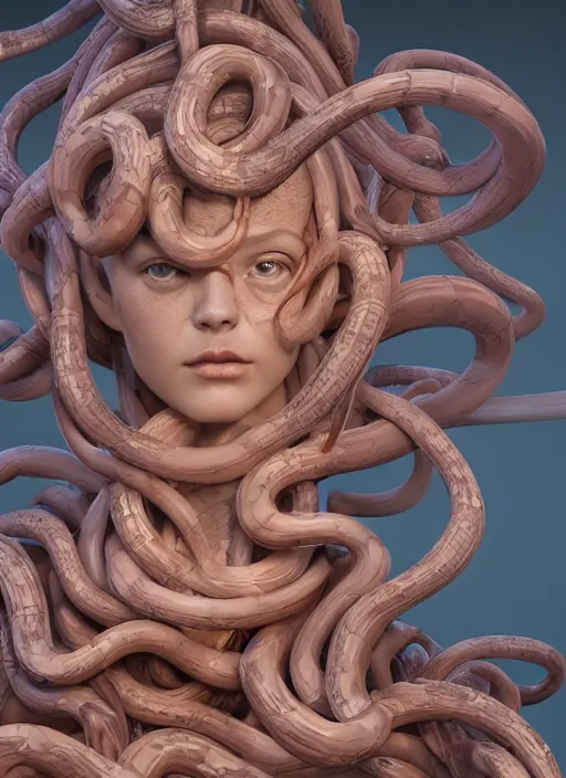 Prompt: medusa made of wax, wooden art nouveau swirls, strong subsurface scattering, cables, tubes, subsurface scattering, in the style of ruan jia and giger, subsurface scattering, mystical colors, rim light, dramatic lighting, 8 k, stunning scene, raytracing, octane render, trending on artstation