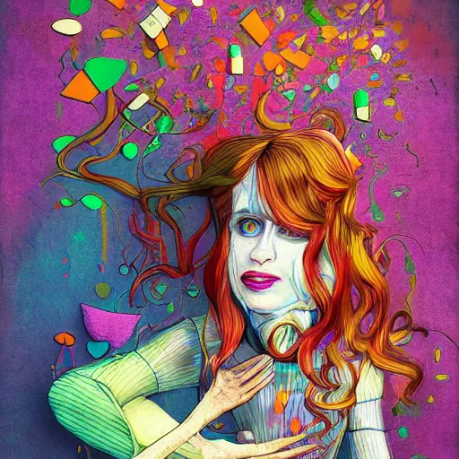 Prompt: alice in wonderland dissociating, surreal, abstract, 2d, digital art