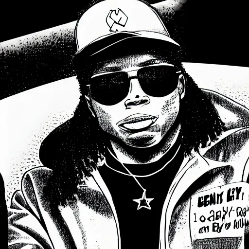 Prompt: manga panel of eazy - e in the style of kentaro miura, 8 k, 4 k, masterpiece, trending on artstation