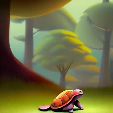 Image similar to Goro Fujita ilustration a cute turtle happily walking through the forest, painting by Goro Fujita, sharp focus, highly detailed, ArtStation