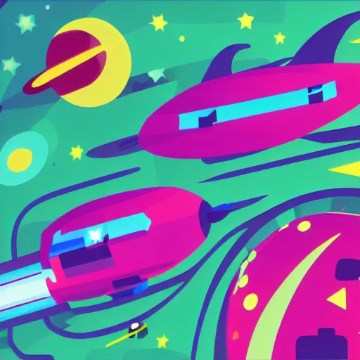 Prompt: 2 d space ship in the style of kurzgesagt