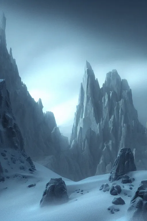 Prompt: futuristic atmosphere in the snowy mountains dolomites 3 d concept art, cinematic lighting, bladerunner scene, rule of thirds, depth of field, intricate details, building by zaha hadid, stormy weather, emissary space by arthur haas and bruce pennington and john schoenherr, cinematic matte painting, dark moody monochrome colors, trending on artstation, featured on behance