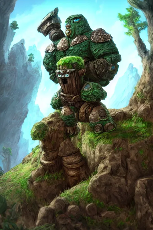 Image similar to zelda fantasy art giant golem troll wood rock greeble gemstone, global illumination ray tracing hdr fanart arstation by sung choi and eric pfeiffer and gabriel garza and casper konefal