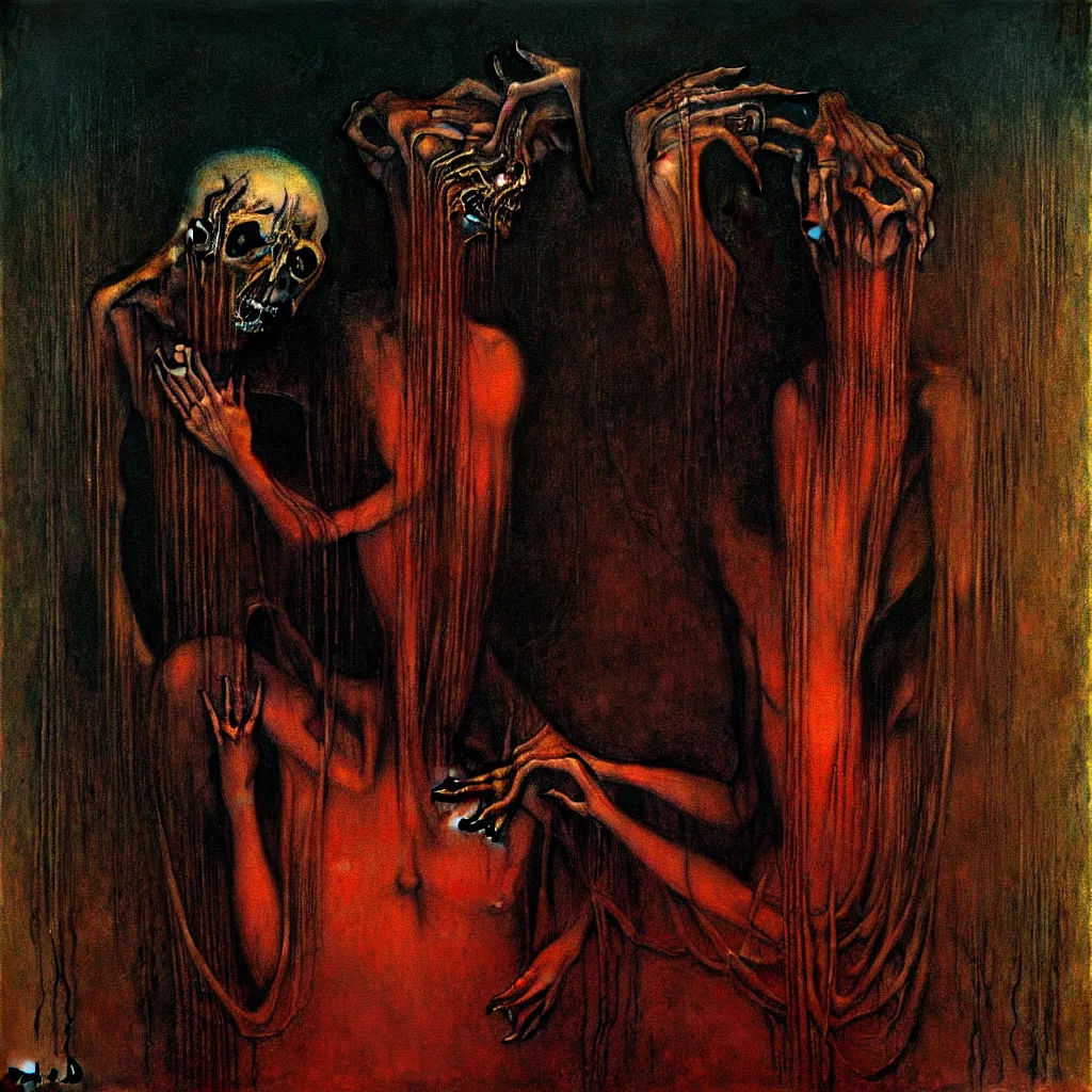 Image similar to a painting by beksinski, Giger, and Caravaggio