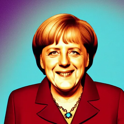 Prompt: smiling, happy, beautiful, intelligent, powerful, angela merkel, loving eyes, fully clothed, wise, beautiful, dramatic lighting, sharp focus, art deco patterns by stanley artgerm, retro futurism, dramatic lighting, trending on artstation, flat colour, geometric curves, gradient filter