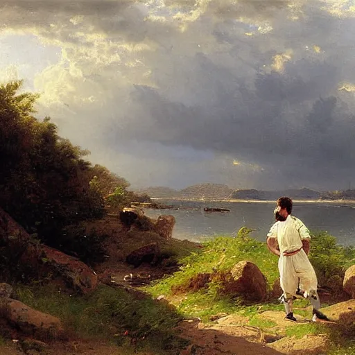 Image similar to a portrait of lionel messi in a scenic environment by andreas achenbach