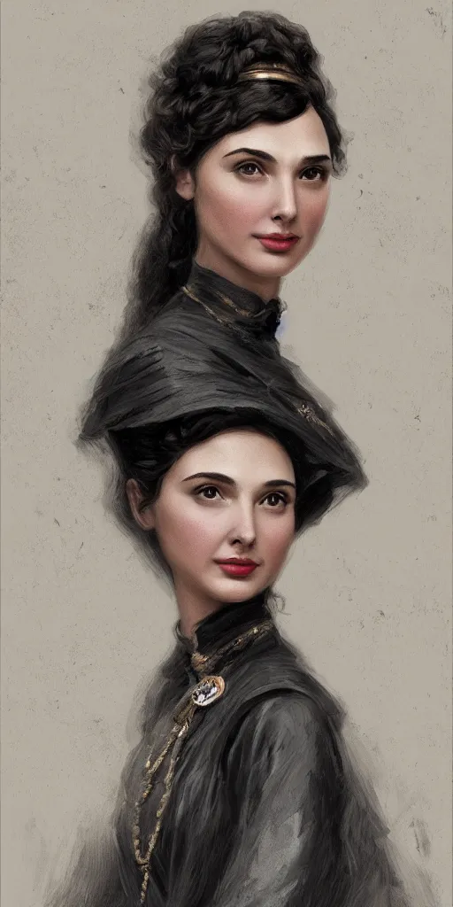 Prompt: Gal Gadot portrait victorian era by Wangjie Li, artstation, trending on artstation, detailed, photorealism, 4k