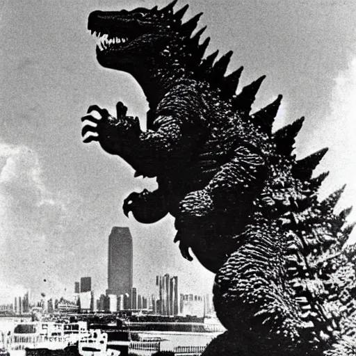 Prompt: godzilla using a birthday hat, destroying tokio, epic, incredible